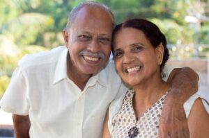 A middle-aged South Asian couple in love